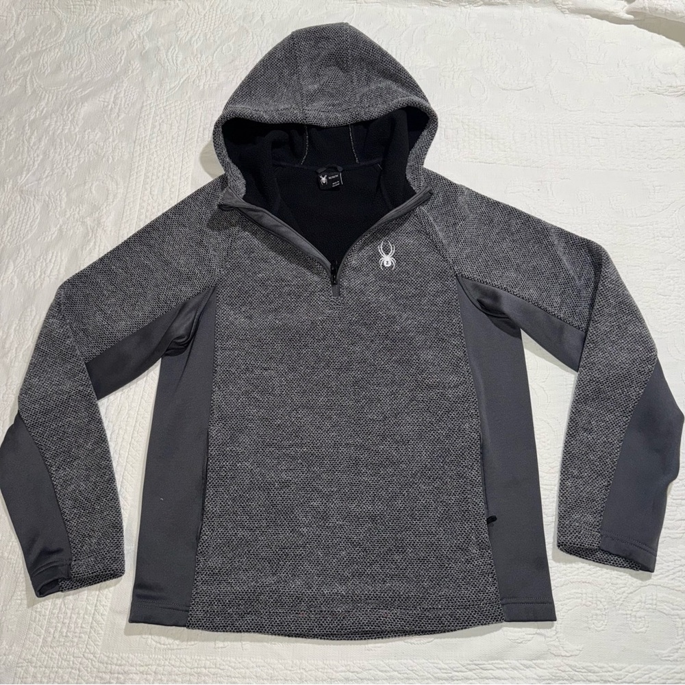 Spyder Hoodie Men's Size Medium Gray 1/4 Zip Pullover Fleece Thermal Sweatshirt